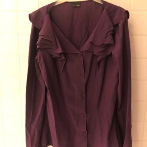 Fendi Burgundy Silk Blouse with Ruffled Collar
